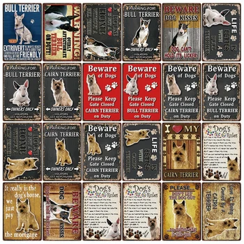 

[ Kelly66 ] Pet Warning Dog Rules Better With Cairn Bull Terrier Metal Sign Home Decor Bar Wall Art Painting 20*30 CM Size DG-38