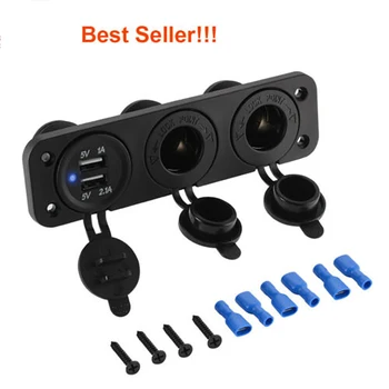 

Multi-Function 12V Car Auto Boat Cigarette Lighter Socket +Dual USB Port Charger Mount Panel Weaterproof Dustproof