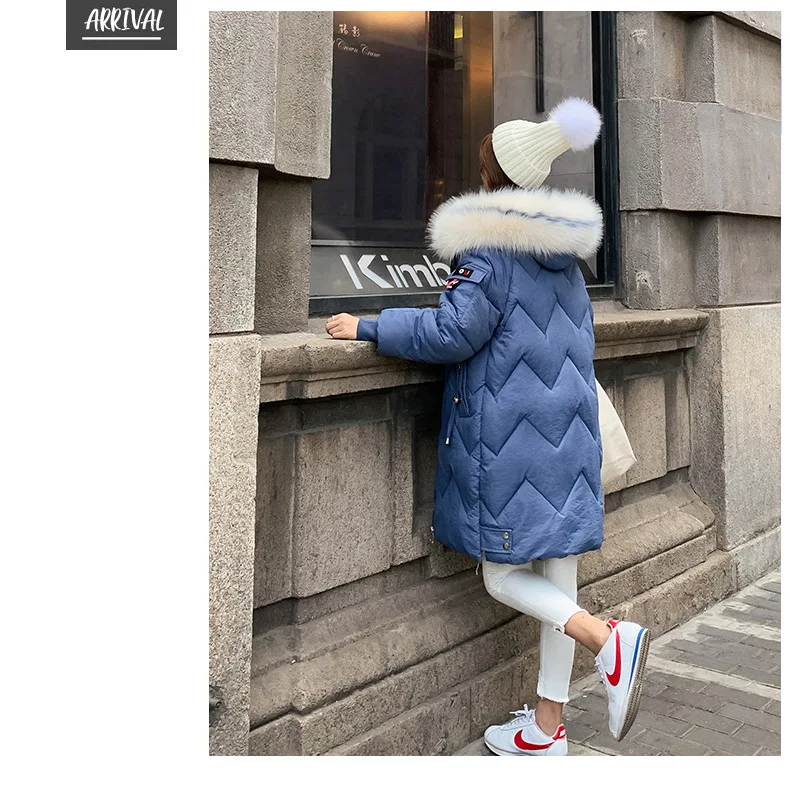Зима, стиль, женское платье, приталенная одежда с хлопковой подкладкой, меховой воротник, средней длины, толстый пуховик, одежда с хлопковой подкладкой