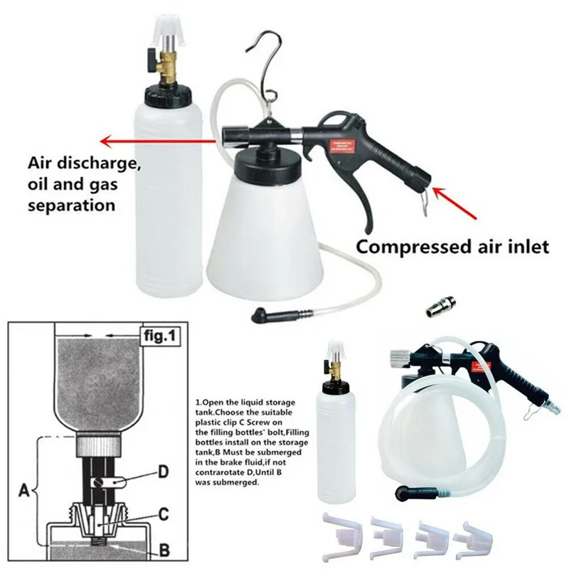 1L Тормозная жидкость сцепления комплект для слива комплект для вакуумного насоса пневматический один человек Пневматическая тормозная станция замены масла откачки тормозного масла