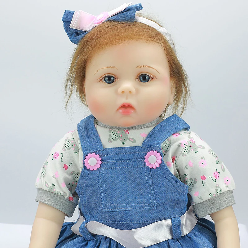 55 см Reborn Baby Doll игрушка мягкий силиконовый синий платье ткань тело мохер волосы реалистичные Новорожденные Кукла Малыш Дети Подарки
