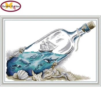 

GG Sea In A Bottle Stamped Cross Stitch Joy Sunday Kit Art Deco Patterns Embroidery Needlework Set Cross Stitch for Home Decor