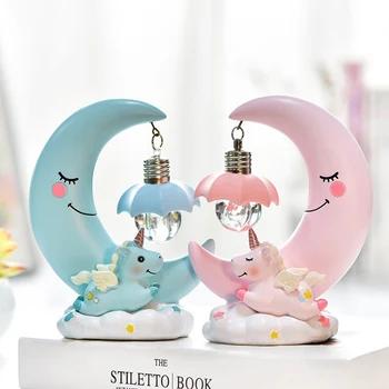 

Lovely Unicorn Moon LED Night Light Creative Home Decoration Night Lamp Button Battery Light For Kids Gift Living Room Decor