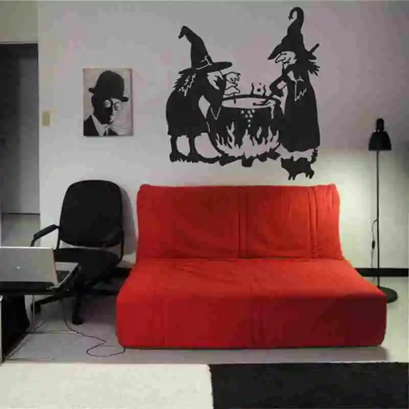 DCTAL Halloween Sticker Witch Car Decal Posters Vinyl Wall Decals Pegatina Quadro Parede Decor Mural Halloween Sticker