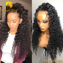 FUHSI 4,5 дюймов 360 кружевных фронтальных париков для женщин черный цвет бразильский кружева спереди человеческие волосы парики кудрявые волосы без повреждения кутикулы отбеленные узлы