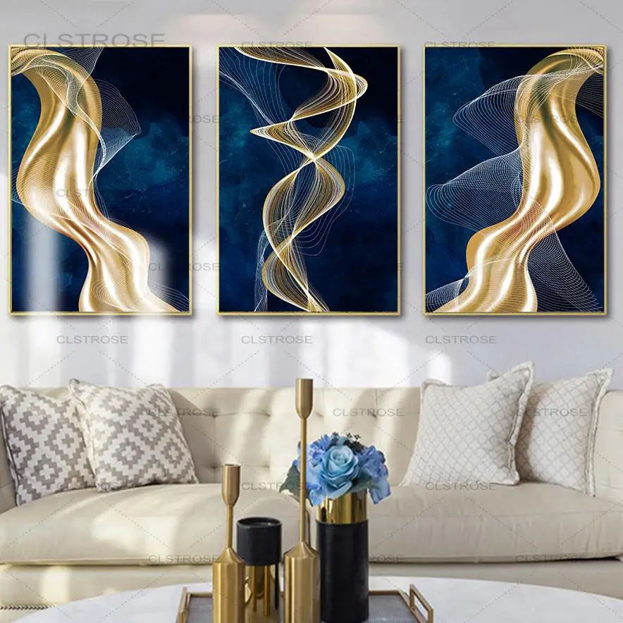 smooth white line with gold flow horizontal abstract wall art printed on canvas canvaspaintart smooth white line with