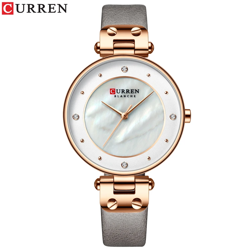 CURREN простые очаровательные часы со стразами для дам кварцевые часы кожа ремешок часы женские наручные часы платье женские часы - Цвет: L rose white