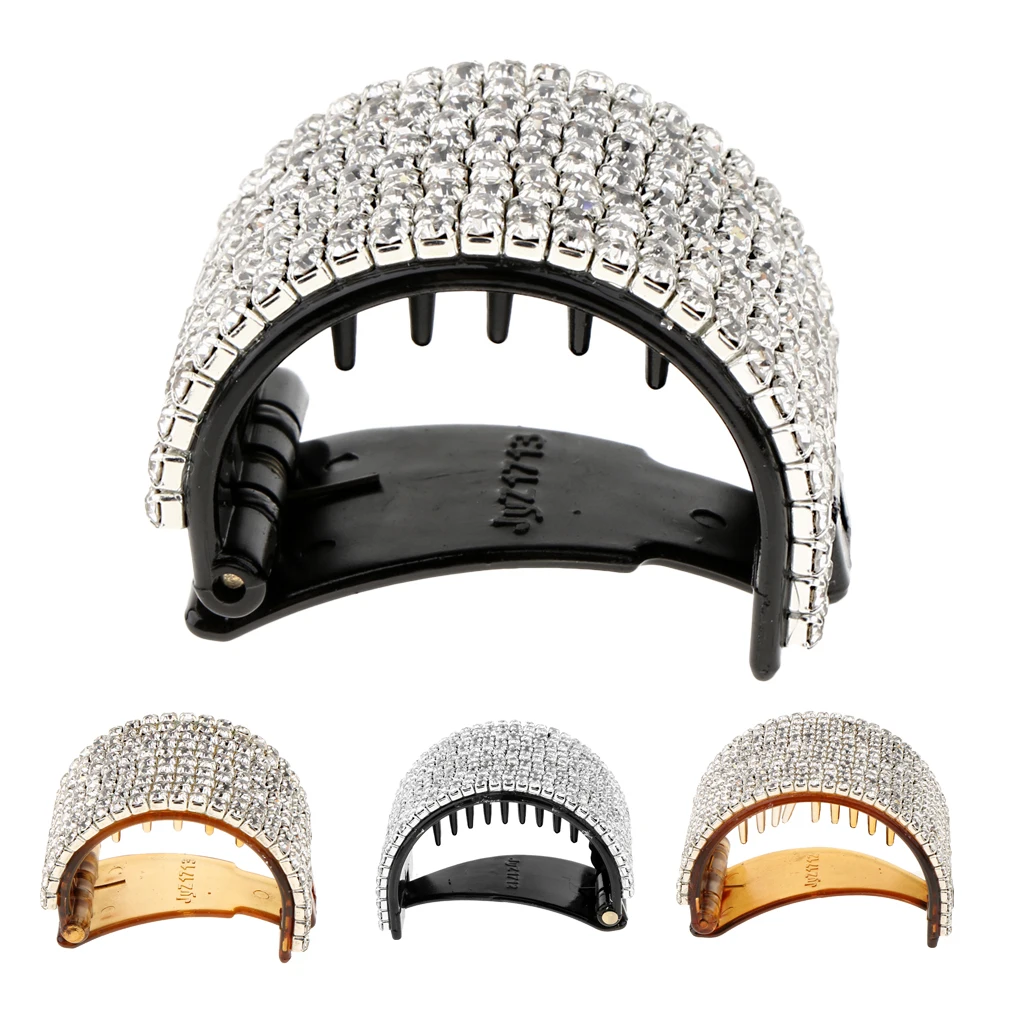 Women Girls Rhinestone Hair Clip Glitter Hair Barrette Full Rhinestone Teethed Hair Cuff Ponytail