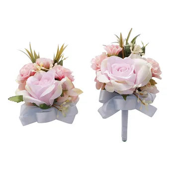 

Free Shipping 2pcs/pack Pink Series Artificial Decorative Flower Wrist Corsage Wedding Party Flower Dinner Guest Flower