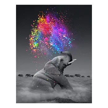 

5D Full Drill Diamond Painting by Number Kit with Solid Wood Hanging Rod Arts Craft for Decor 16x24”-The Elephant