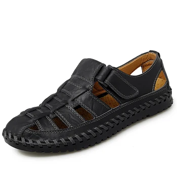 

Genuine Leather Roman Men's Sandals New Summer Business Casual Shoes Outdoor Beach Wading Slippers Mens Shoes Big Size 38-47