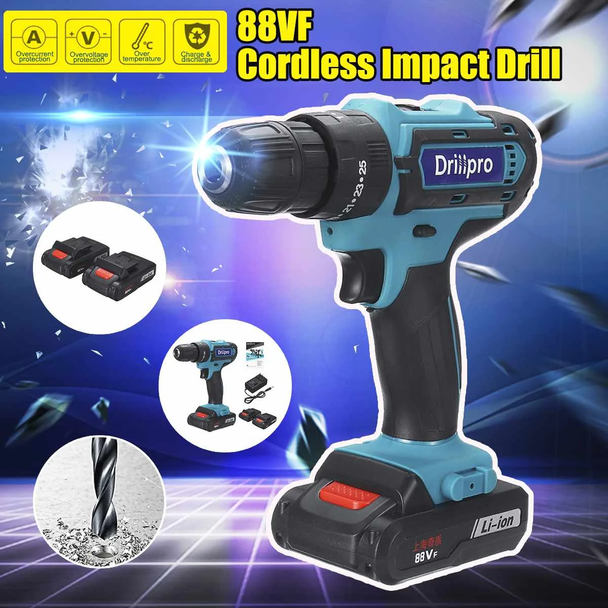 

Mini Electric Screwdriver Cordless Drill Impact Drill Driver DIY Home 88VF DC 2 Lithium-Ion Battery 10mm 2-Speed Tools