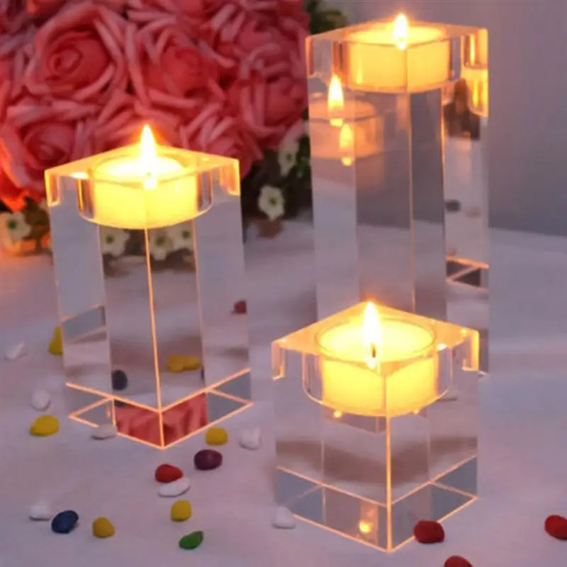 Candlestick Cube K9 Crystal Romantic Tealight Holder Candle Holder for KTV Bar 