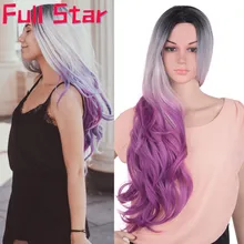 Парики из синтетических термостойких волос для косплея, полная звезда, Омбре, серый, розовый цвет, 60 см, 280 г, длинные прямые черные волосы для наращивания