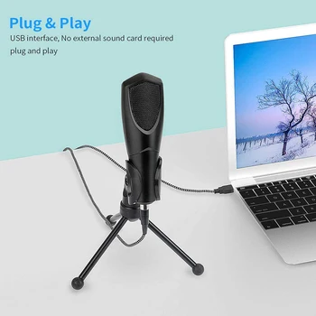 

USB Gaming Microphone, Professional Computer Condenser PC Mic with Tripod Stand for Gaming PC Laptop Desktop