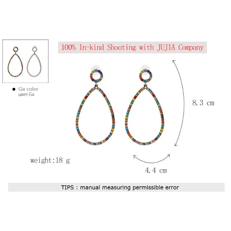 

Rainbow Crystal Hoop Earrings Colorful Rhinestone Drop Dangle Earrings for Women Y4QB
