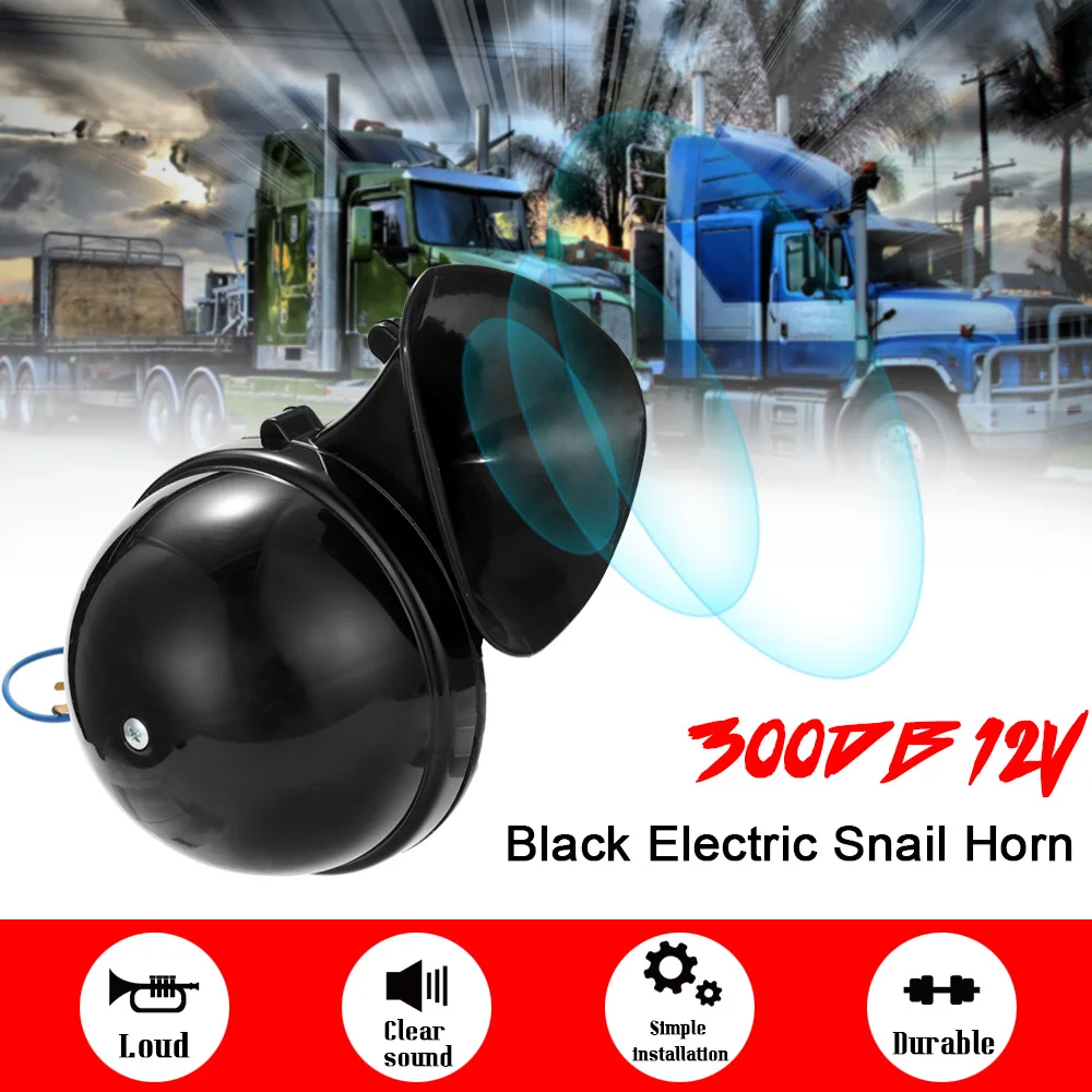 

Loud 300DB 12V Black Electric Snail Horn Air Horn Raging Sound For Car Motorcycle Truck Boat Car Styling