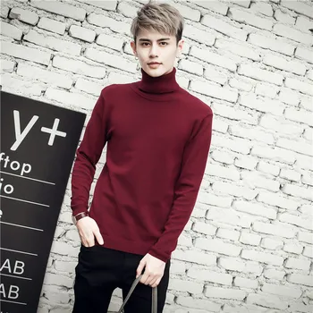 

Men's sweater 2019 autumn and winter new solid color sweater plus velvet turtleneck sweater personality fashion men's clothing