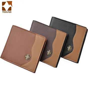 

Small Wallet Men's Casual Smooth Soft Patchwork Leather Cross-Section Metal Multi-Function Wallet Tide Short Men's Wallets 2020