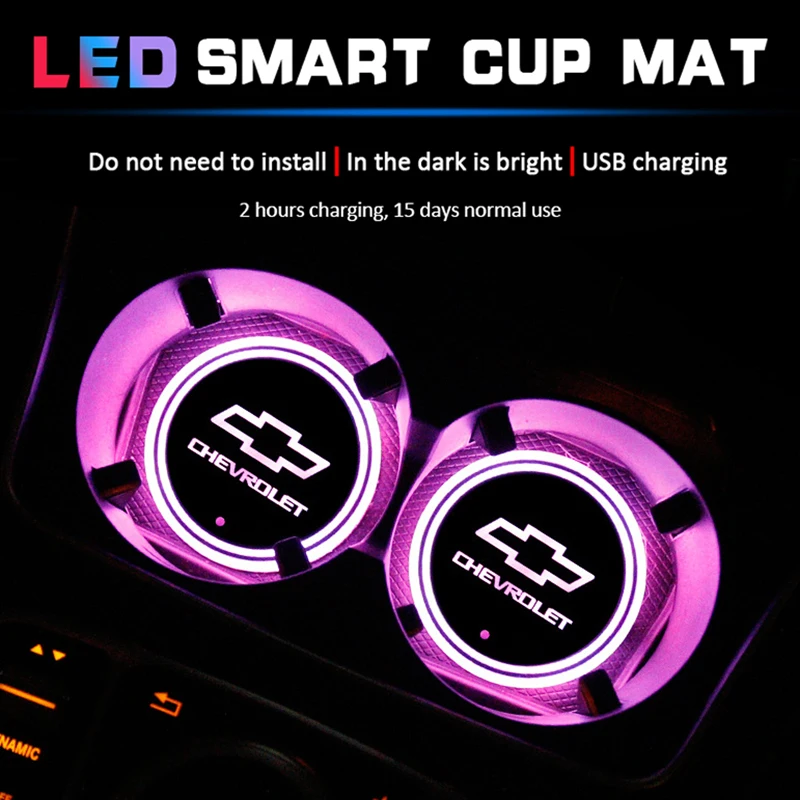 

2pcs New Car Styling Luminous For Chevrolets Chevy Cruze Atmosphere Logo Light LED Cup Drink Holder Anti Slip Lamp Accessories
