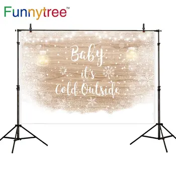 

Funnytree background photocall baby it's cold outside winter light frozen wood backdrops photography photo studio photophone