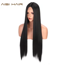 AISI волосы длинные прямые парики черные синтетические парики для женщин натуральный ручной средней части парик Термостойкое волокно