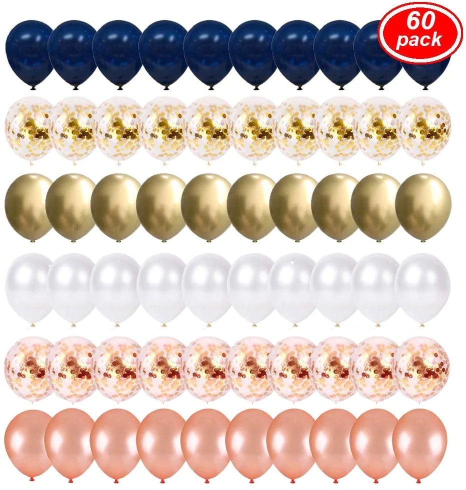 Wedding Birthday Baby Shower Party Decoration Supplies EASTiii 12 Inch Rose Gold Series Balloons Decorations with 4 Rolls Ribbons 50Pcs Rose Gold Latex Balloons & Rose Gold Confetti Latex Balloons 