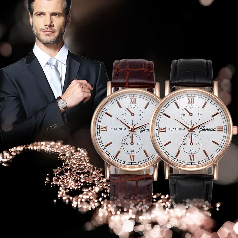 

Geneva Luxury Brand Mens Watch Retro Design Leather Analog Quartz Ladies Dress Wrist Watch Clock Women Watches Wholesales