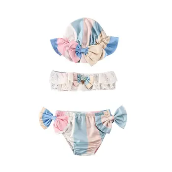 

2020 NEW infant baby girl swimsuit butterfly lace floral cute newborn girl Bikini swimsuit beachwear 3Pcs set