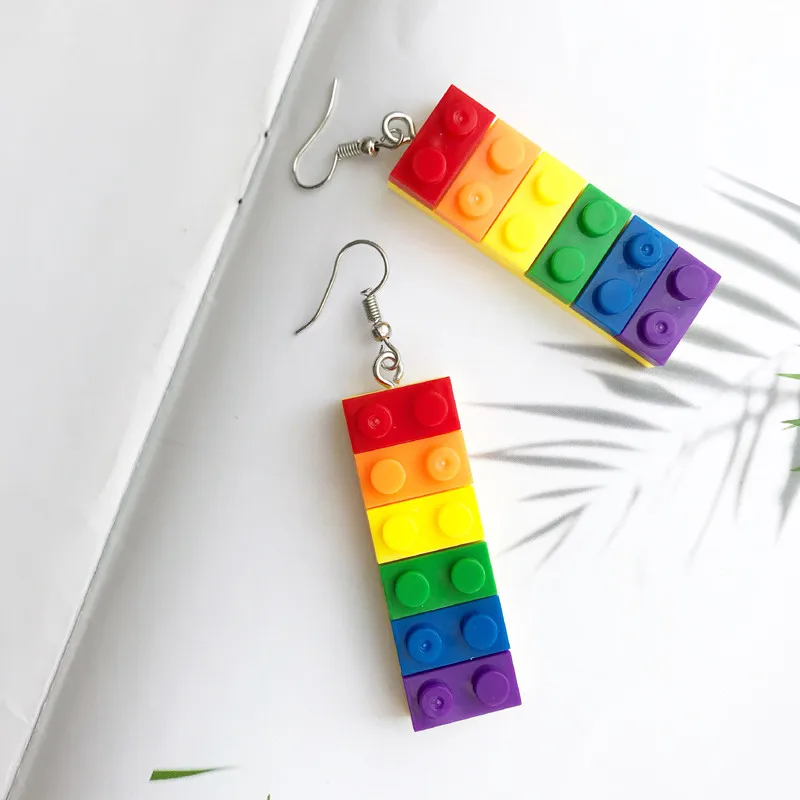 drop earrings Без пирсинга Childlike акриловые радужные строительные блоки клип на серьги женские новые игрушки кирпичные Клипсы Серьги девушки di129 - Окраска металла: drop earrings