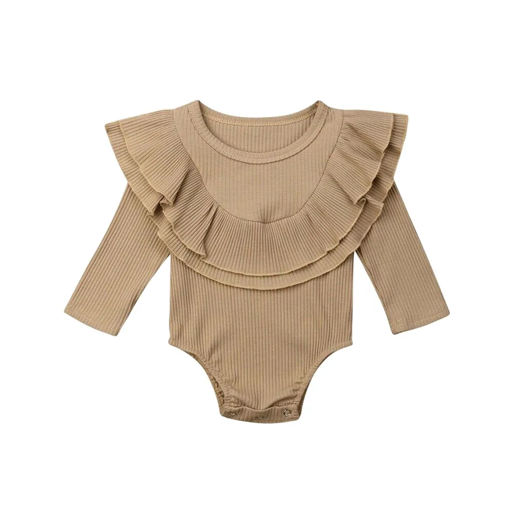 Детское боди с длинными рукавами, Одежда для новорожденных, комбинезон для новорожденной девочки, забавные боди bebe algodon body dla Ruffles Solid 0-24m Z4 - Цвет: B