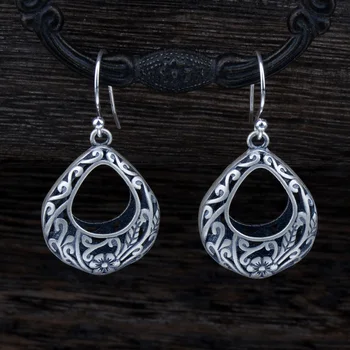 

MYTHIC AGE Real 925 Sterling Silver Baroque Flower Tears Vintage Drop Dangle Earrings for Women Girls Jewelry Gift