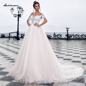 

Lakshmigown Elegant Bridal Wedding Gowns 2020 New Arrival Vestido de Noiva Blush Pink Tulle Mariage A Line Wedding Dress