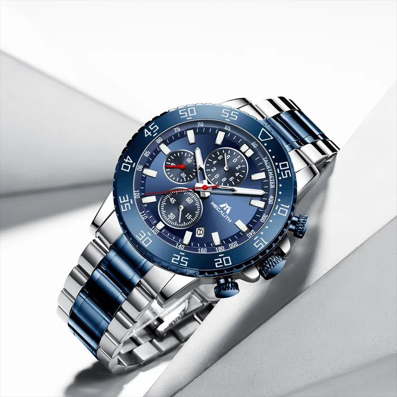 MEGALITH мужские часы кварцевые часы для мужчин Horloges Mannen хронограф наручные часы водонепроницаемые ремешок из нержавеющей стали Календарь Часы