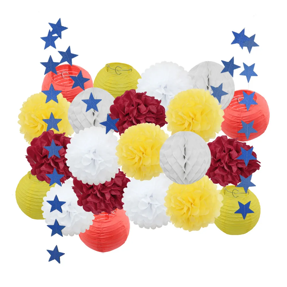 Red yellow set Для маленьких девочек украшение для детей 22 шт./компл. цвета: розовый, бежевый, голубой комплект круглый Бумага Фонари детей крещение украшения вечерние пользу висит Изделия из бумаги - Цвет: Red yellow set