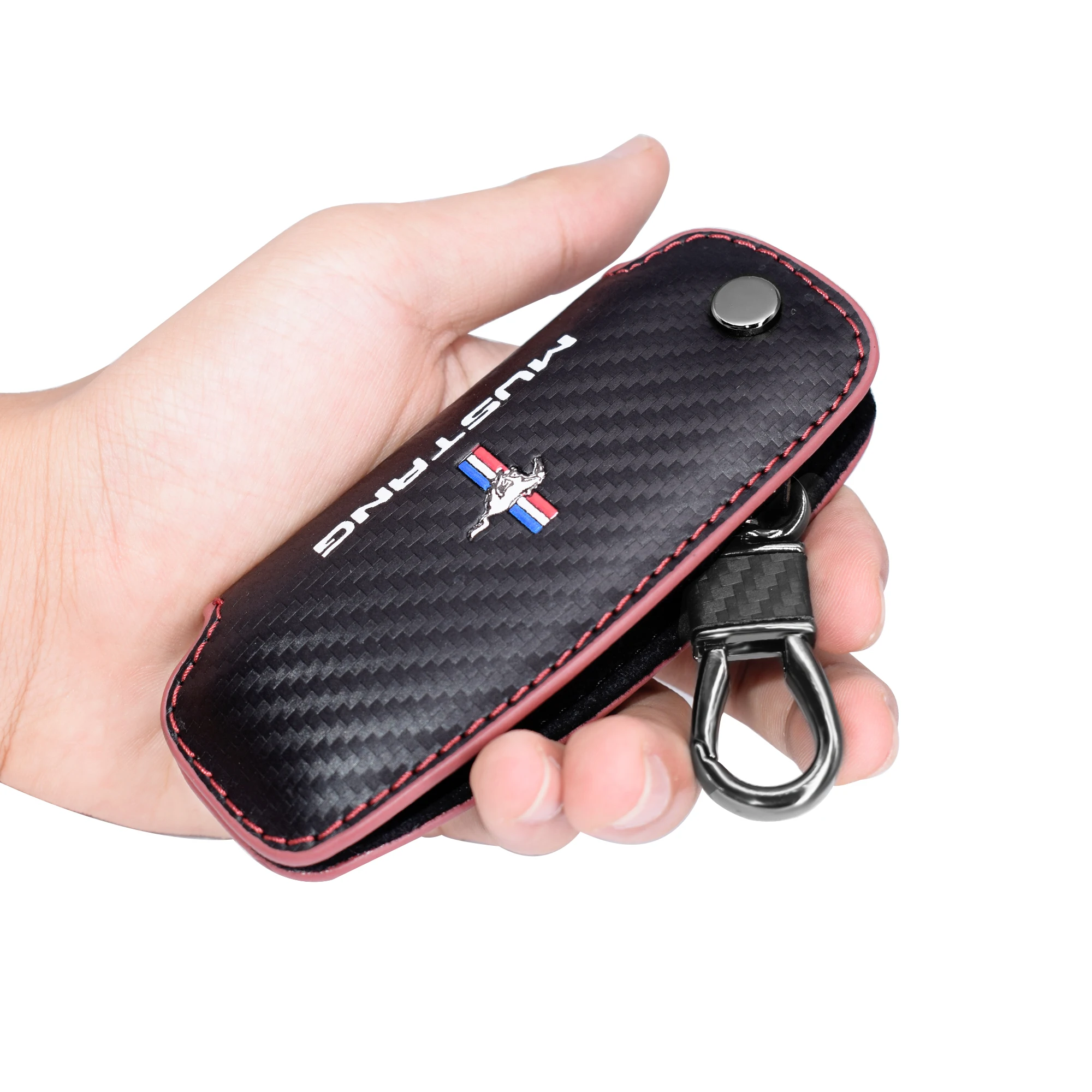 

Car Key case carbon fibre Keychai cover leather for ford Mustang V8 GT EcoBoost Shelby key bag Protection Coldre Car Styling