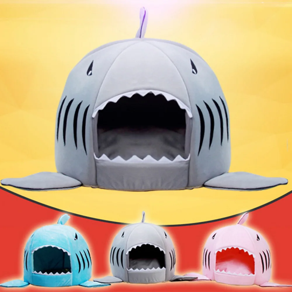 

Cute Shark Pattern Dog Bed & Mats Soft Warm Cloth & Oxford Beds House For Cats Kitten Puppy Dog Supplies Teddy Dogs