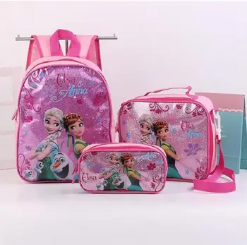 

Disney New Fashion Elsa Princess Girls School Bag With Lunch Set For Children Elementary Primary School Backpack Bags