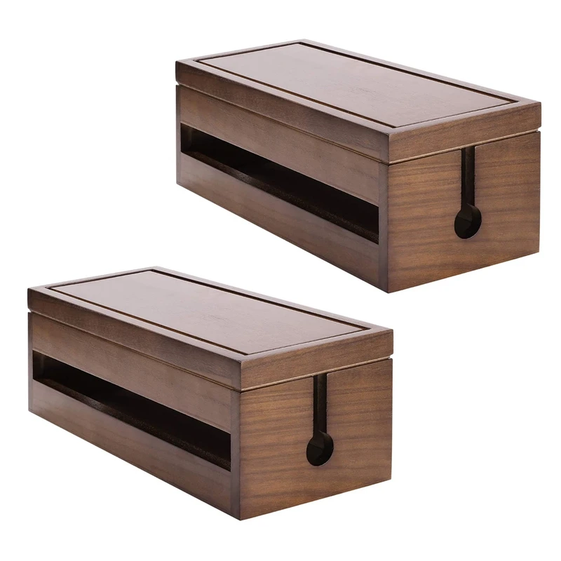 2X Cable Management Box Wooden Cord Organizer For Extension Power Stripe Surge Protector Wire (Coffee Color) | Дом и сад