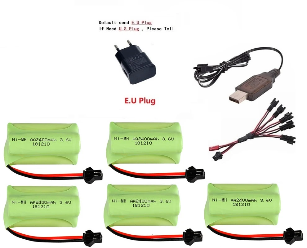 T модель) Ni-MH 3,6 V 2400mah батарея+ 3,6 v зарядное устройство для Rc игрушечного автомобиля Танк Поезд Робот Лодка пистолет AA 3,6 v перезаряжаемый аккумулятор - Цвет: Silver