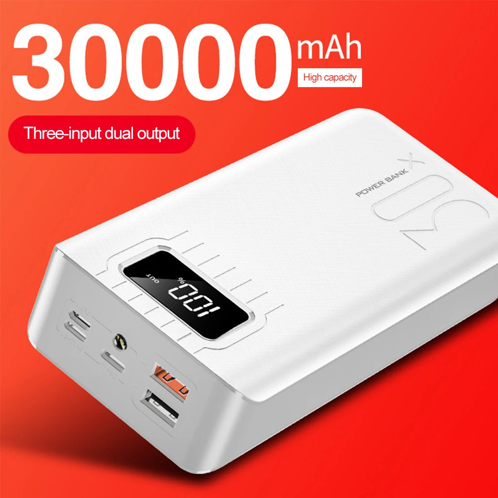  30000mAh LED Display Power Bank For iPhone Samsung Tablet Powerbank Dual USB Charger QC Fast Chargi