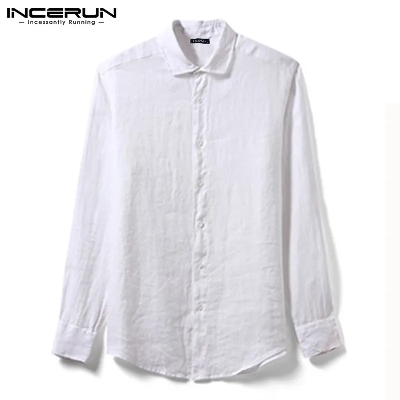 INCERUN Men's Comfort Long Sleeve Business Fashion Casual Shirt Lapel Shirt Solid Color Casual High Quality Literary Shirt