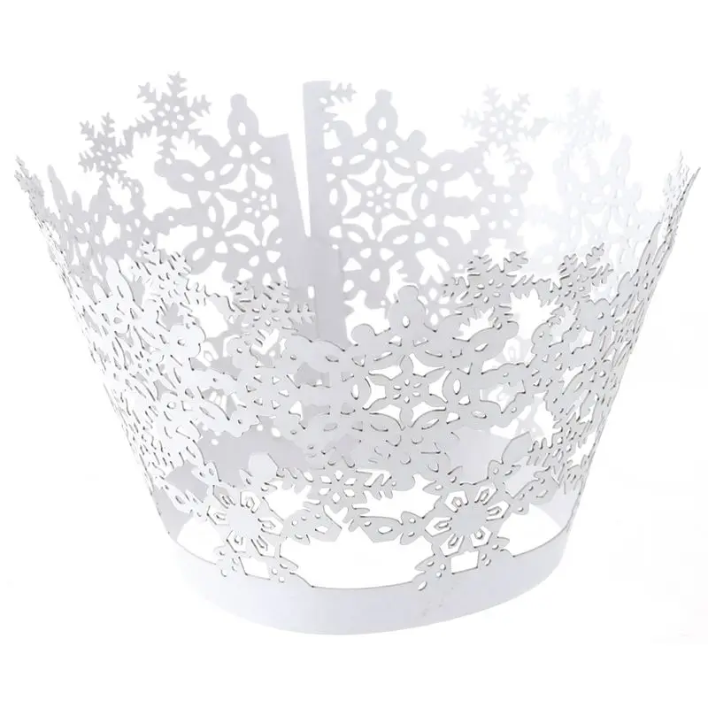 

50x Paper Snowflake Design Vine Lace Cupcake Wrappers Table White