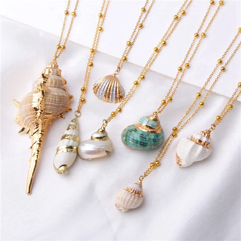 

2019 Sea Beach Shell Pendant Necklace Boho Conch Shells Necklace For Women Collier Femme Shell Cowrie Summer Jewelry Bohemian