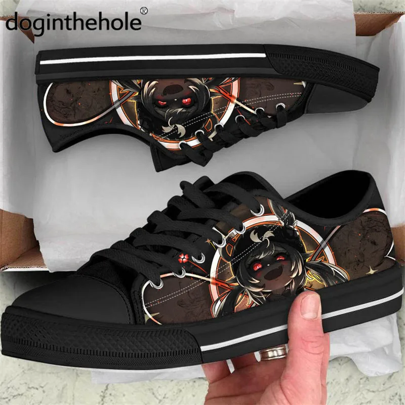 

Doginthehole Women Genshin Impact Vulcanize Sneaker 2021 New Anime Black Low Top Canvas Shoe For Girl Game Klee Designer Shoes