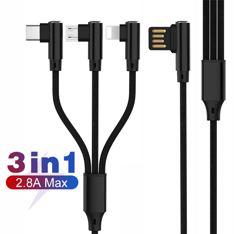3 in 1 USB Cable For iPhone Samsung Xiaomi Multi Fast Charge Charger Micro USB Cable 2 in 1 Mobile Phone USB Type C 8 Pin Cable