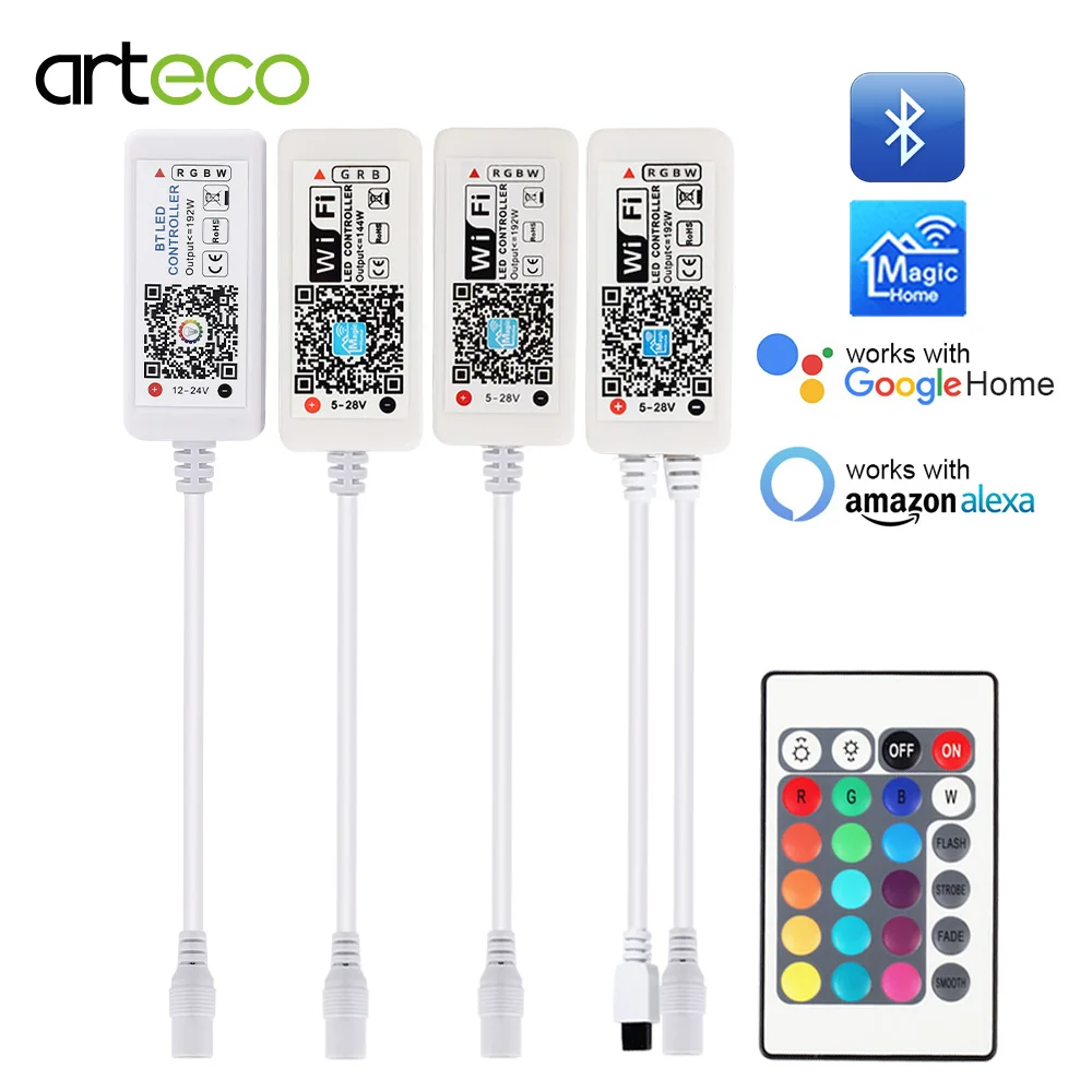 #cheap 5V 12V 24V LED Strip Bluetooth WIFI RGB RGBW RGBWW Controller Android IOS APP Amazon Alexa Google Magic Home IR Control