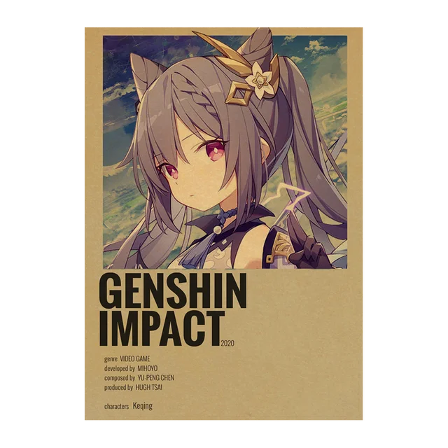 Genshin Impact Anime Posters Kraft Paper Prints Home Room Decor Study Bedroom Bar Cafe Wall Paintings Cartoon Wall Stickers Kraft Paper
