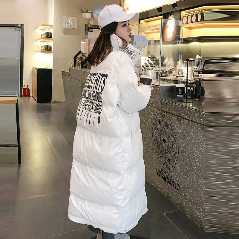Европейская яркая хлопковая женская зимняя новая Корейская пуховая хлопковая куртка женская модная блестящая куртка с буквенным принтом для женщин