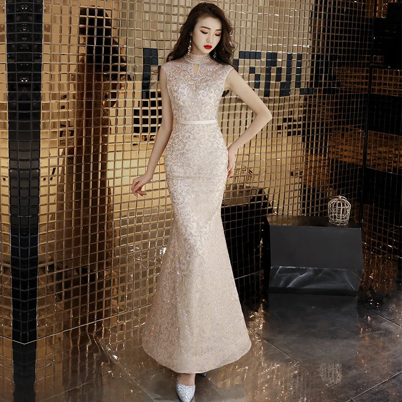 Appliques Princess Sexy Elegant Bridal Wedding Dress Cheongsam Fishtail Ball Gown Dress Vestidos De Festa Bling Lady Qipao